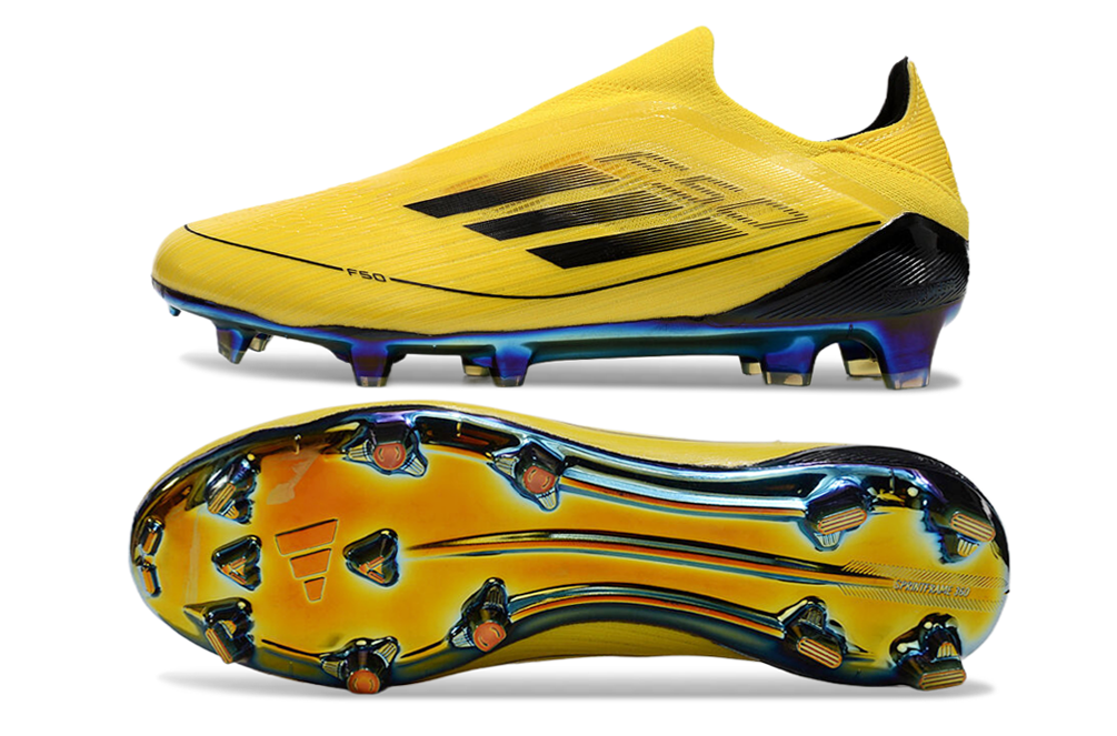 F50 ELITE ZONDER VETERS GEEL ZWART GOUD